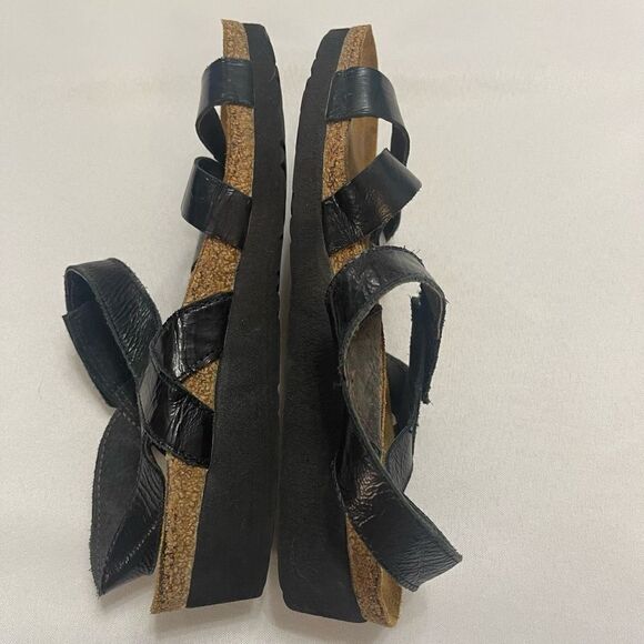 Naot Israel Sharon Black Thread Cork Leather Sandals Size 38 US 7 - Picture 6 of 8